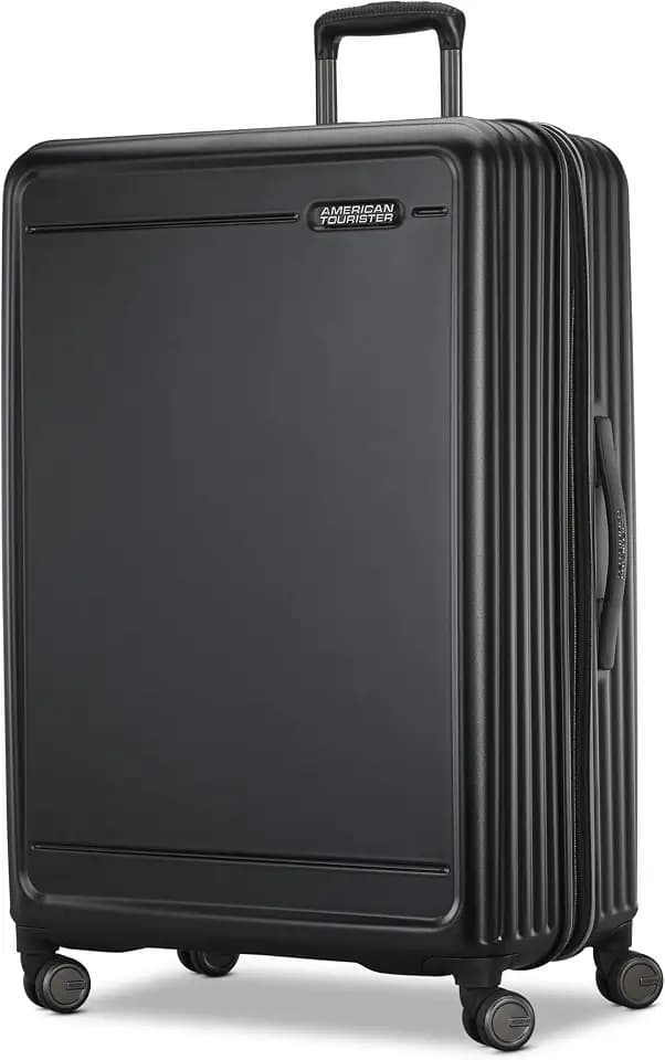 American Tourister Fathead Large Checked Luggage - Customize with Favorite Sports or Character Decal - Durable ABS Hardshell with 1.5" Expansion - 360° Spinner Wheels - RightHeight™ Handle - Black