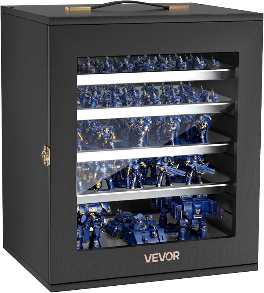 VEVOR Miniatures Storage Case for Warhammer 40k, Fits 1000-1500 Scale Models, Wooden Miniatures Display Holder with 5 Tray, Clear View Miniature Transport Case for Collectibles (Minis Not Included)