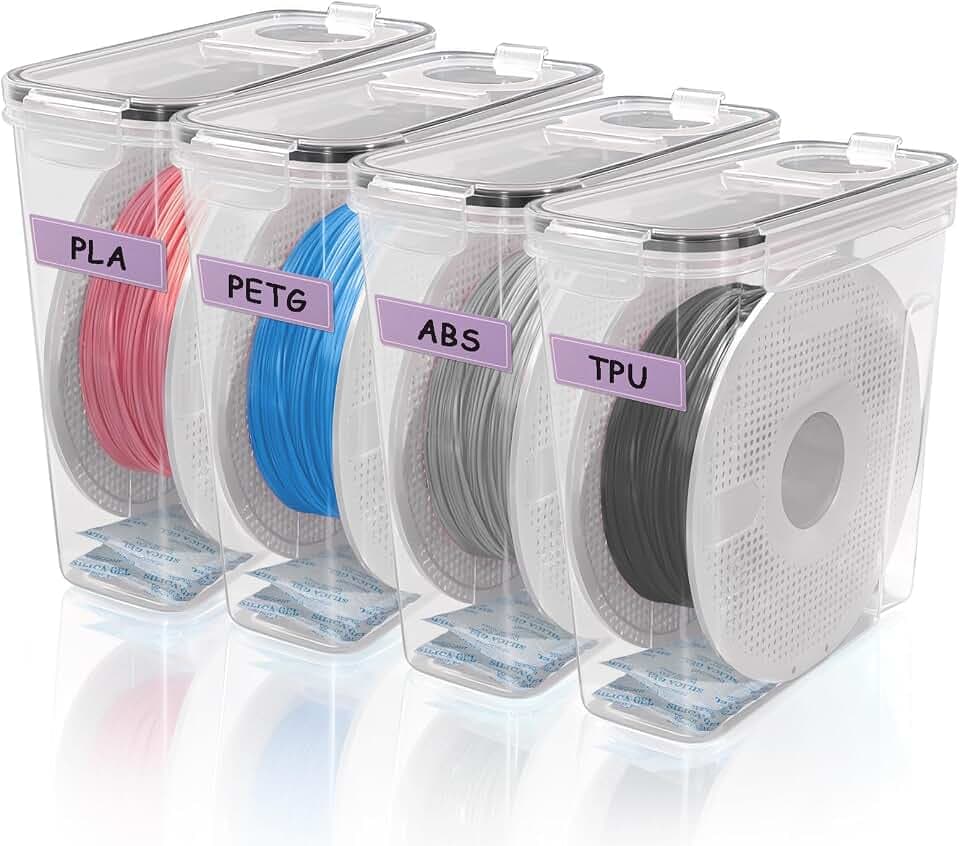 3D-Drucker Filament Aufbewahrungsbox, 4er-Pack Trockenbox mit wiederverwendbarem Silica Gel Trockenmittel für 1KG PLA ABS PETG Filamentspulen, Schützt vor Feuchtigkeit