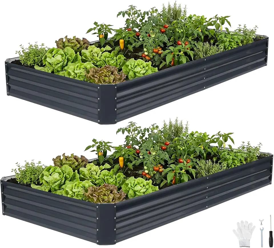 INNO STAGE 2 Pack 8×4×1FT Galvanized Metal Raised Garden Planter Bed, Grey