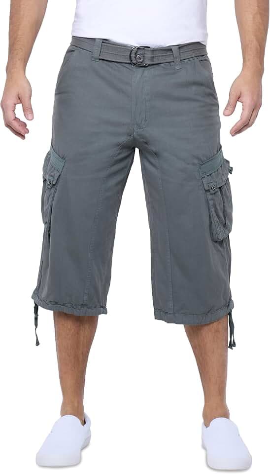 X RAY Men's Belted Long Cargo Shorts for Men, Below Knee Length Mens Cargo Shorts, 3/4 Pants (Big and Tall Shorts for Men)