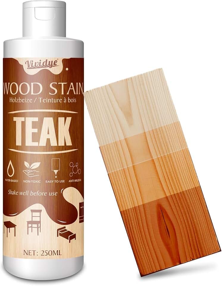 Wood Stain, 8.5oz/250ml Water Based Wood Stain for Indoor and Outdoor Furniture, Cabinet, Wood Panel, Door, Trim and More - Fast Drying, Low Odor＆Non-Toxic, Easy to Apply, Multiple Finishes (Teak)