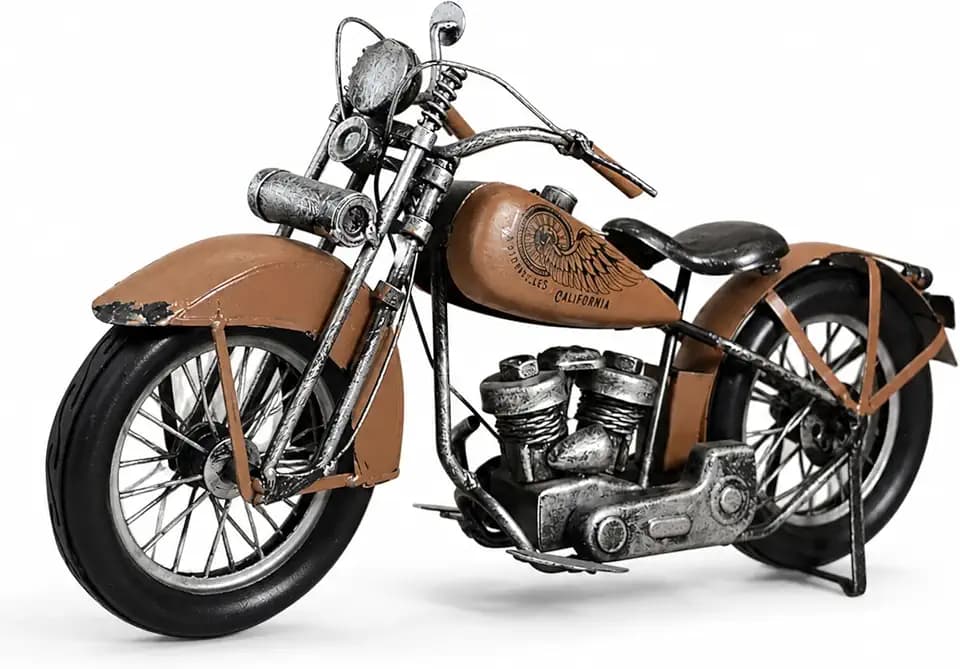 15-Inch Vintage Motorcycle Sculpture, Metal Desk Decor