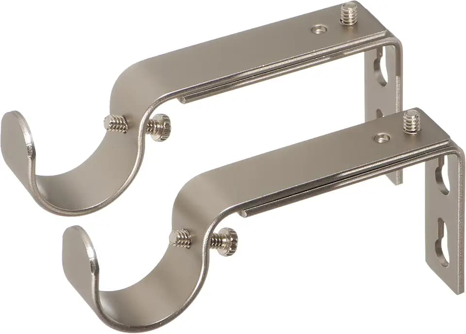 Ivilon Adjustable Brackets for Curtain Rods - for 1 or 1 1/8 Inch Rods. Set of 2 - Satin Nickel