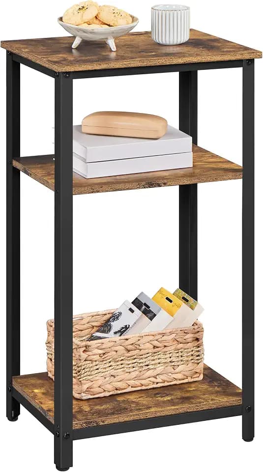 Yaheetech 30 Inch Tall Side Table, 3-Tier Narrow Nightstand, Rustic Brown