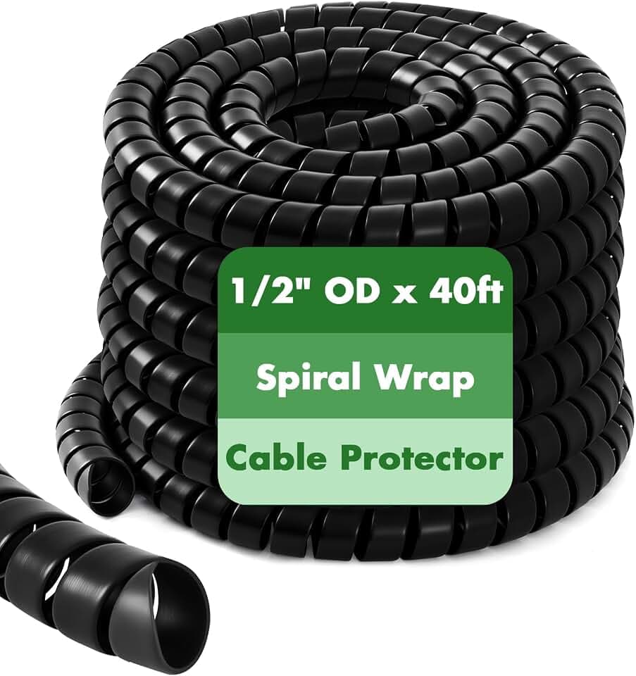 1 Pcs Spiral Wrap Cable Protector, Safe 1/2" OD x 40' Pre Cut Lengths Hydraulic Hose Protector Wrap to Avoid Wear and Extend Life for Hydraulic Pneumatic Hoses (Black)