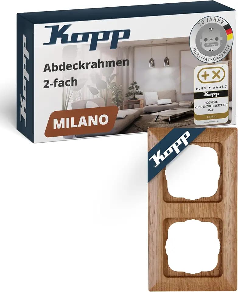 Kopp MILANO 2-fach Abdeckrahmen aus Eichen-Echtholz - 8,0 x 8,0 cm - Rahmen für Steckdosen & Schalter - Stilvoller Steckdosenrahmen aus Holz - Hochwertiger Lichtschalter-Rahmen