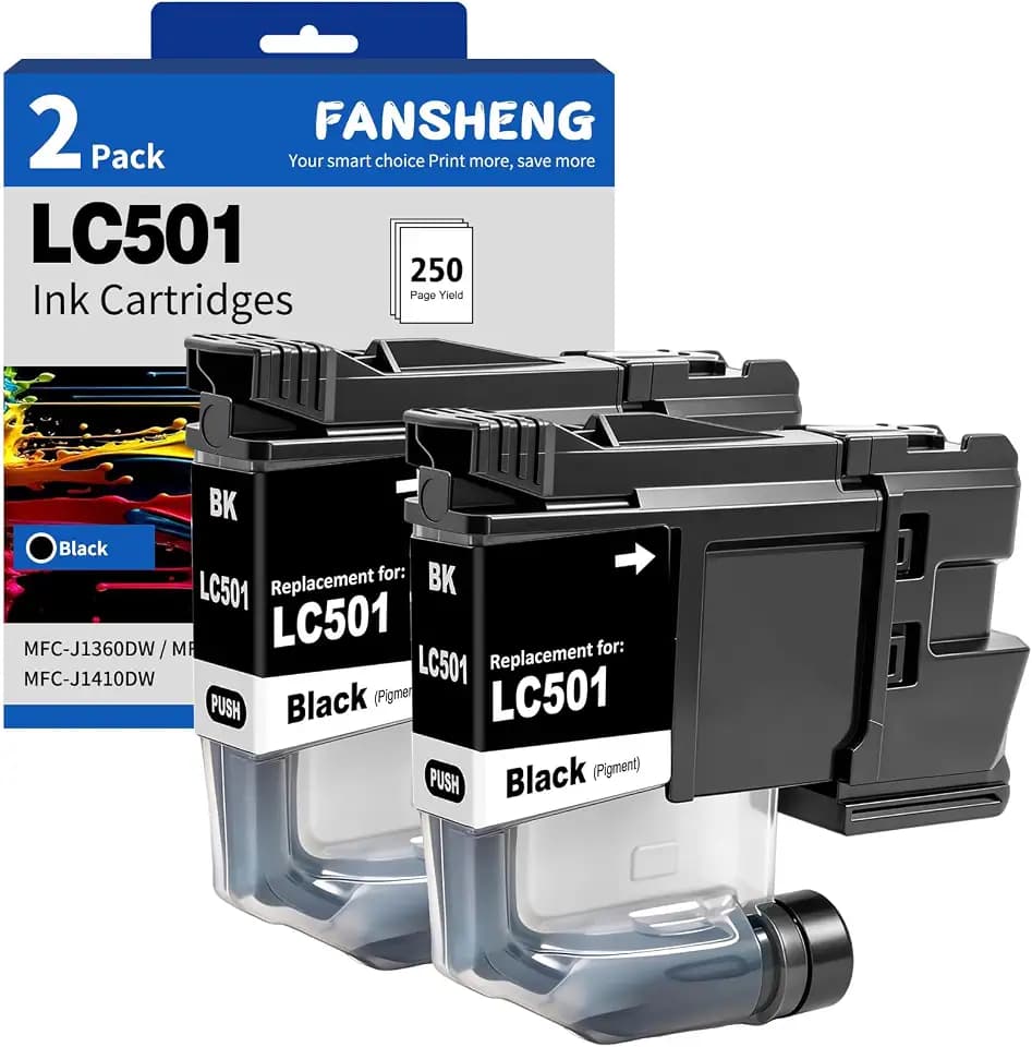 LC501 LC501-2BK Ink Cartridges Compatible for MFC-J1360DW Printer Black Ink