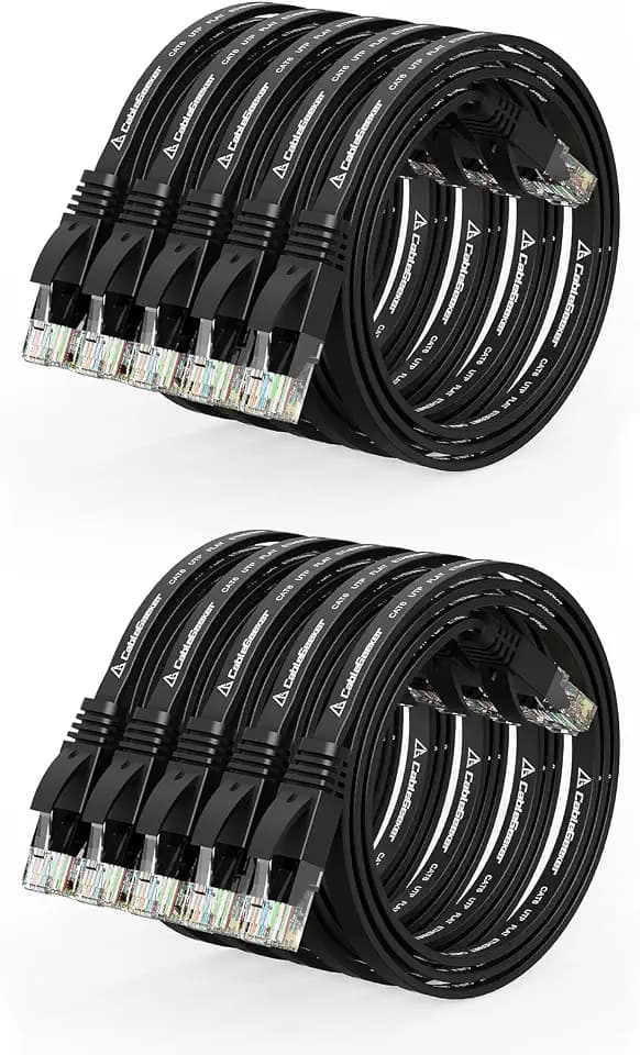 CableGeeker Cat 6 Flat Ethernet Cable 1ft 10Pack, 10Gbps, Black