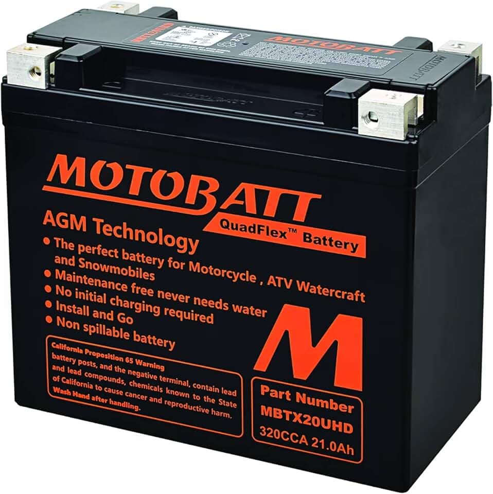 MotoBatt DB Electrical MBTX20UHD New Battery for Motobatt Battery 16Ah, Buell S3, S3T Thunderbolt 1200cc, RR1200 1200cc, Harley-Davidson Xl Series, Flst series, Fxd Fxst Series 12N16-3A, 3B, 4A