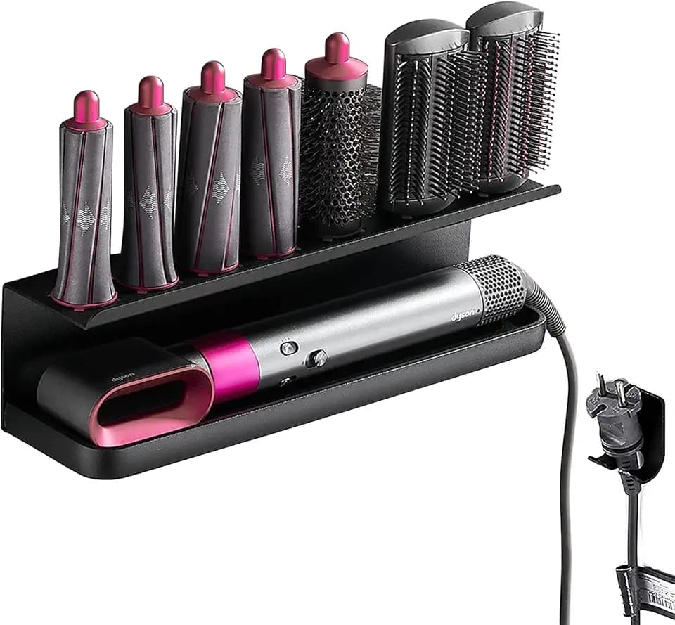 Bocguy Wandhalterung Halter für Dyson Airwrap Styler Zubehör, Kein Bohren Aufbewahrungshalter mit Kleber für Dyson Airwrap, Badezimmer Hause Multifunktionales Lagerregal