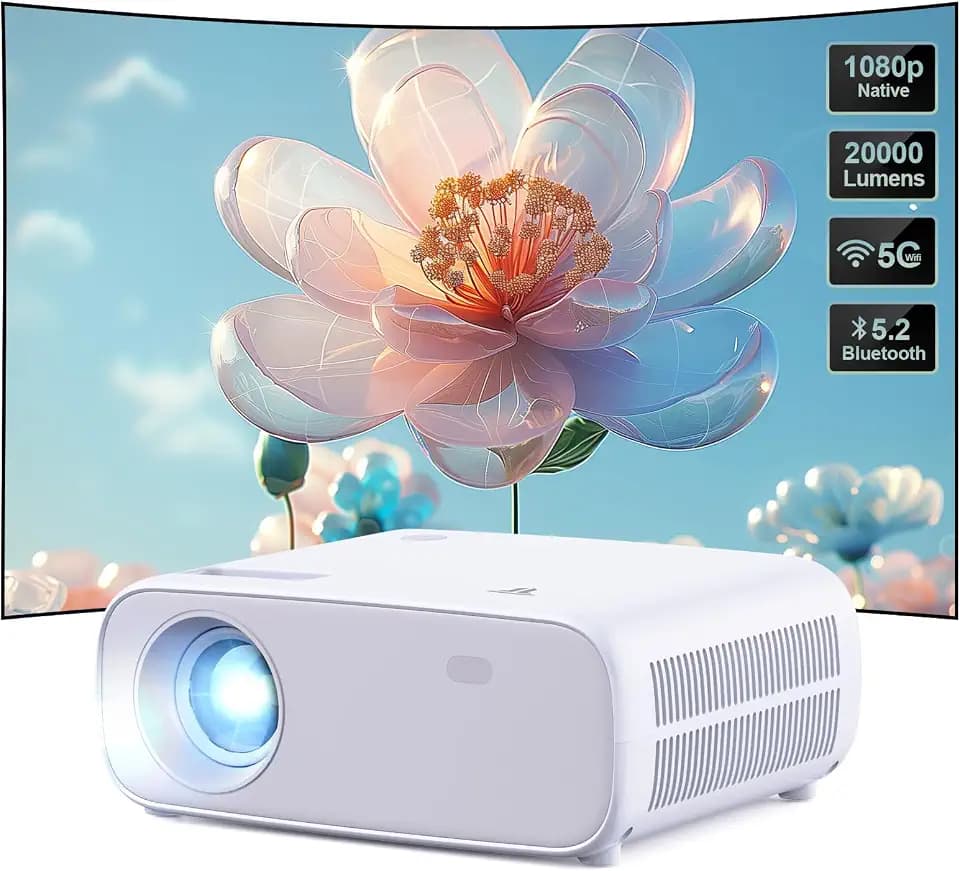 Wielio Beamer, Full HD 1080P Projektor mit 4K Unterstützung, mit WiFi und Bluetooth, 18000 Lumen Heimkino Projektor, Kompatibel mit Mehreren Geräten (Grau)
