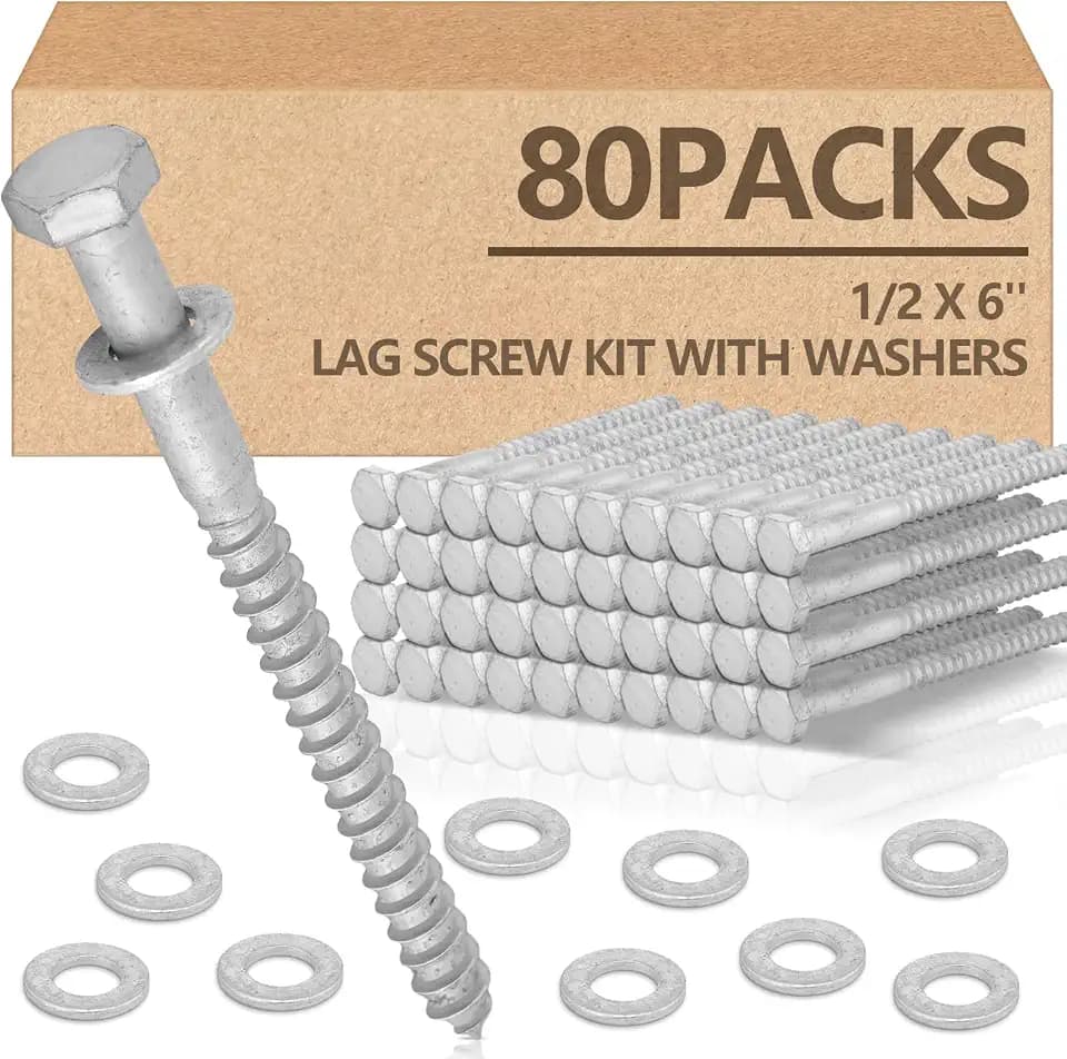 Tandefio 80 Pack 1/2'' X 6'' Lag Screw Bolts with Washer Galvanized