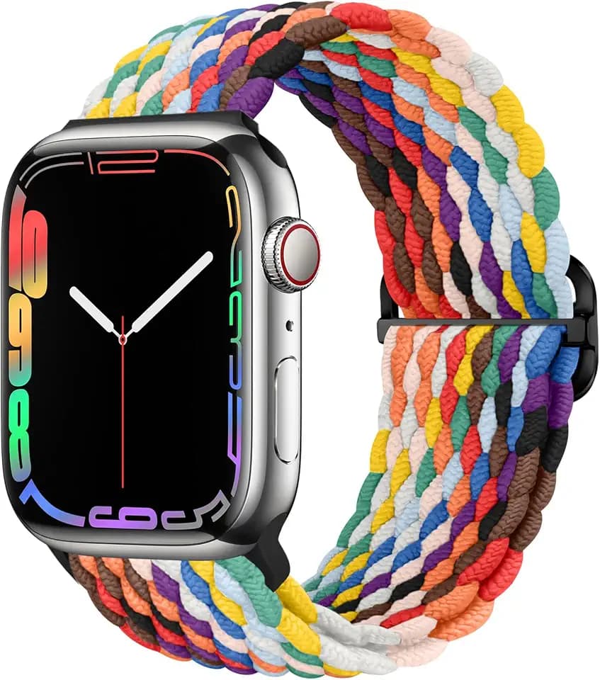 Qimela Stretchy Solo Loop Compatible with Apple Watch Band 49mm 46mm 45mm 44mm 42mm 41mm 40m 38mm for Women Men,Sport Breathable Braided Wristband for iWatch Series 12 11 10 9 8 7 6 5 4 3 2 1 SE Ultra