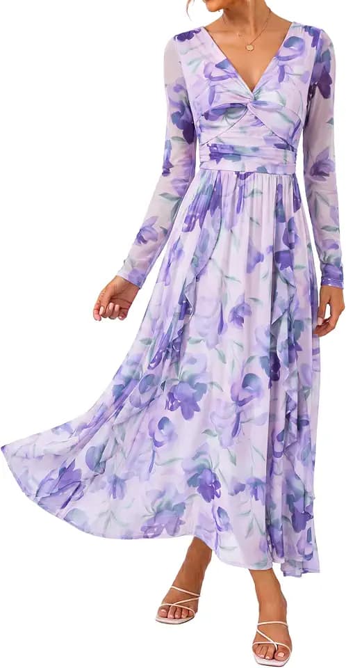 GRACE KARIN Damen Elegant Kleid V Ausschnitt Langarm Cocktailkleid