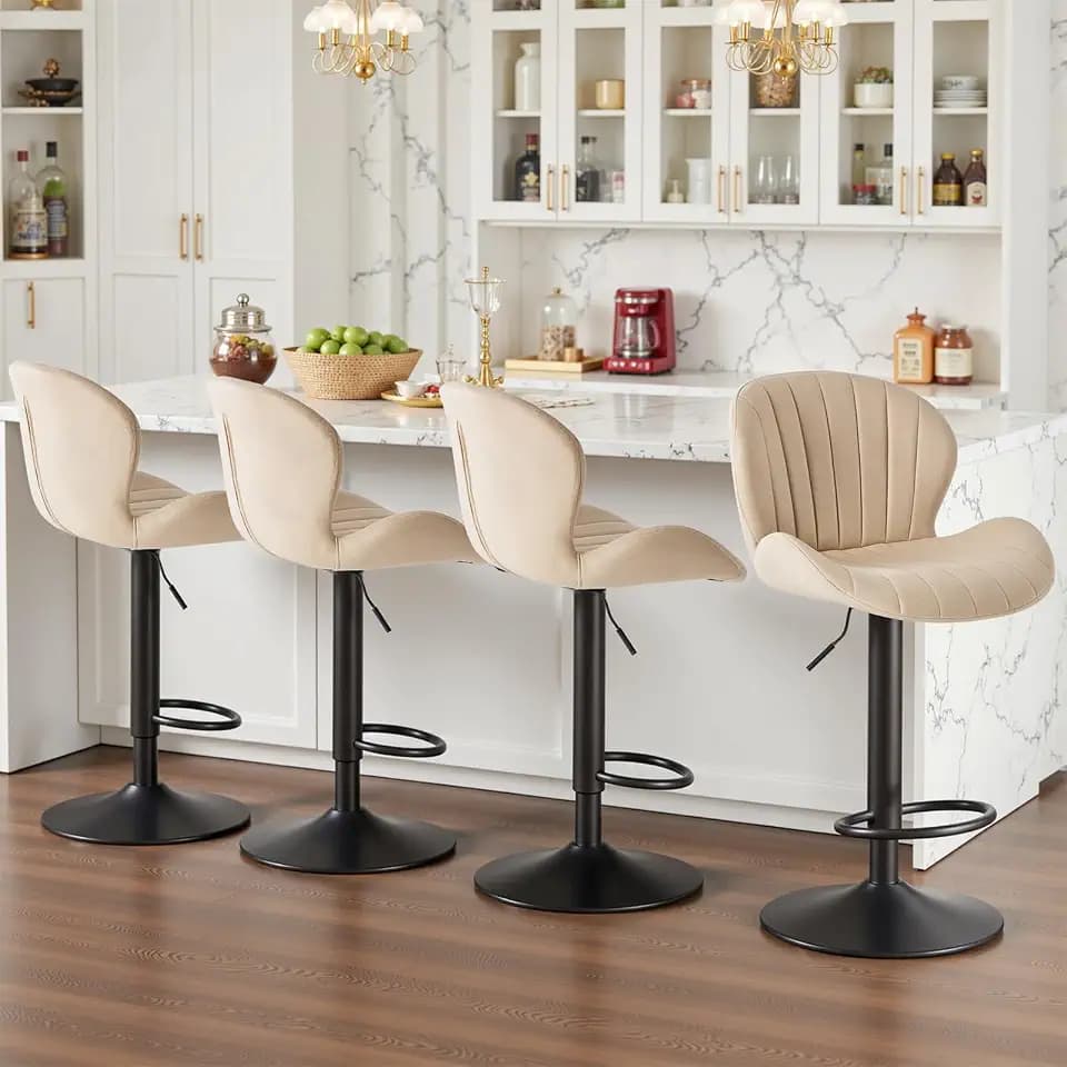 Sweetcrispy Bar Stools Set of 4, Swivel Adjustable Height Fabric Bar Chair