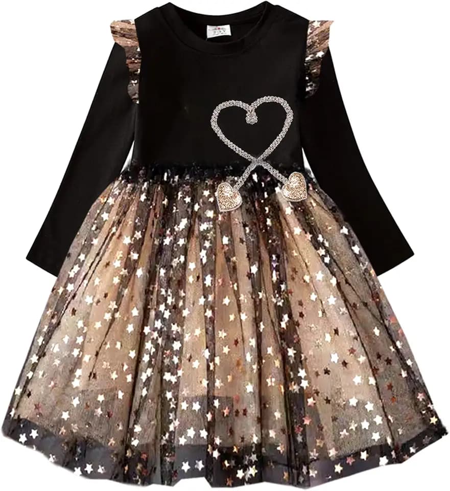 DXTON Mädchen Kleid Einhorn Gedruckt Herbst Winter Prinzessin Freizeit Knielang Langarm Kleid Gr. 90-130