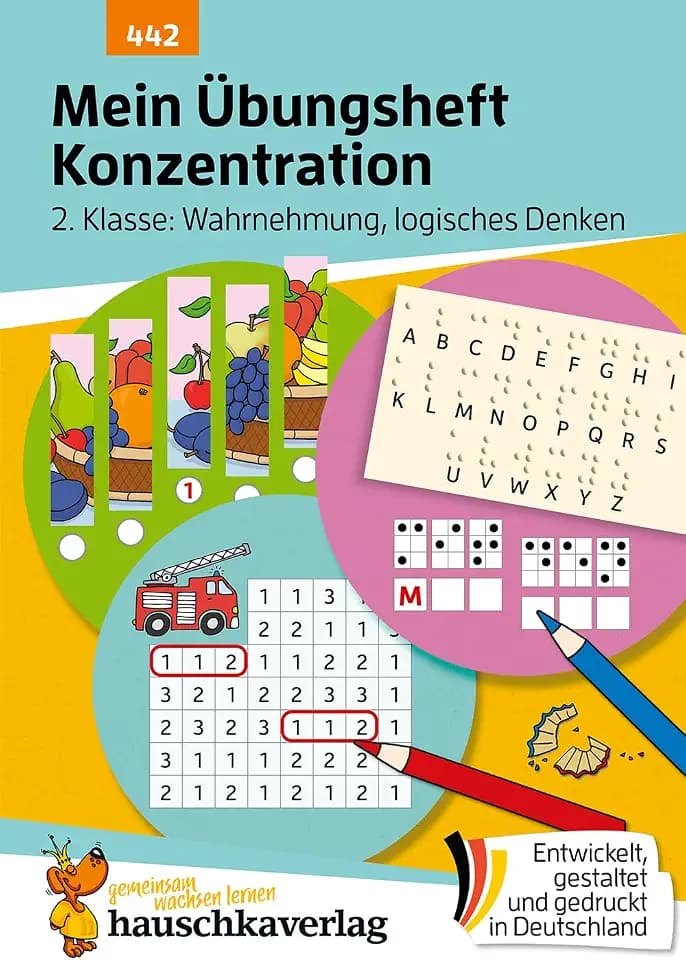Mein Übungsheft Konzentration 2. Klasse – Wahrnehmung, logisches Denken: Rätsel-Lernhilfe mit Lösungen – Mathe, Deutsch, Aufmerksamkeit, Merkfähigkeit (Lernhefte zum Üben und Wiederholen, Band 442)