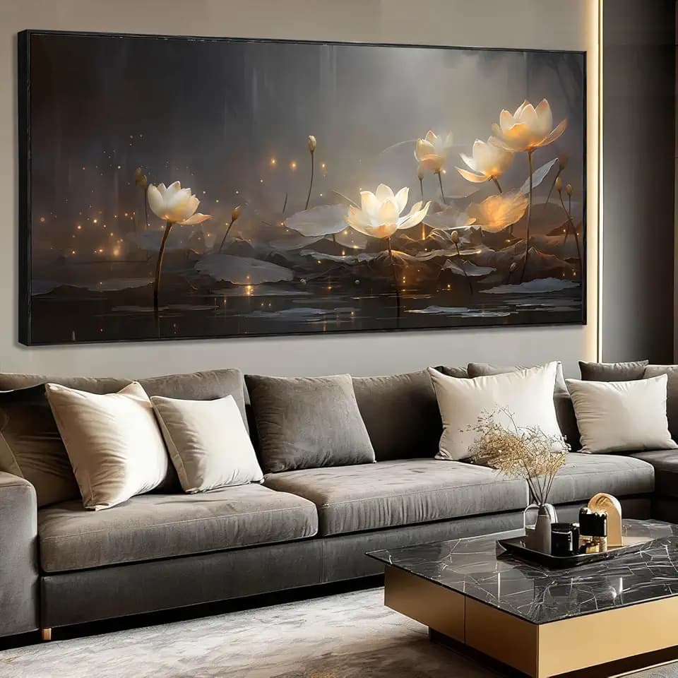 Floral Wall Decor Vintage Canvas Wall Art Lotus Picture Prints 32"x70" Artwork for Bedroom Oversized Framed Pictures for Office