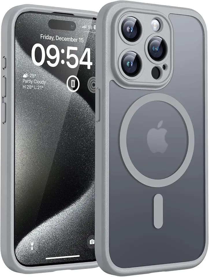 TOCOL Magnetic for iPhone 15 Pro Case, Upgraded Full Camera Protection, Compatible with Magsafe, Drop Protection, Translucent Matte Back Bumper Phone Cover 6.1-Inch (Gray)