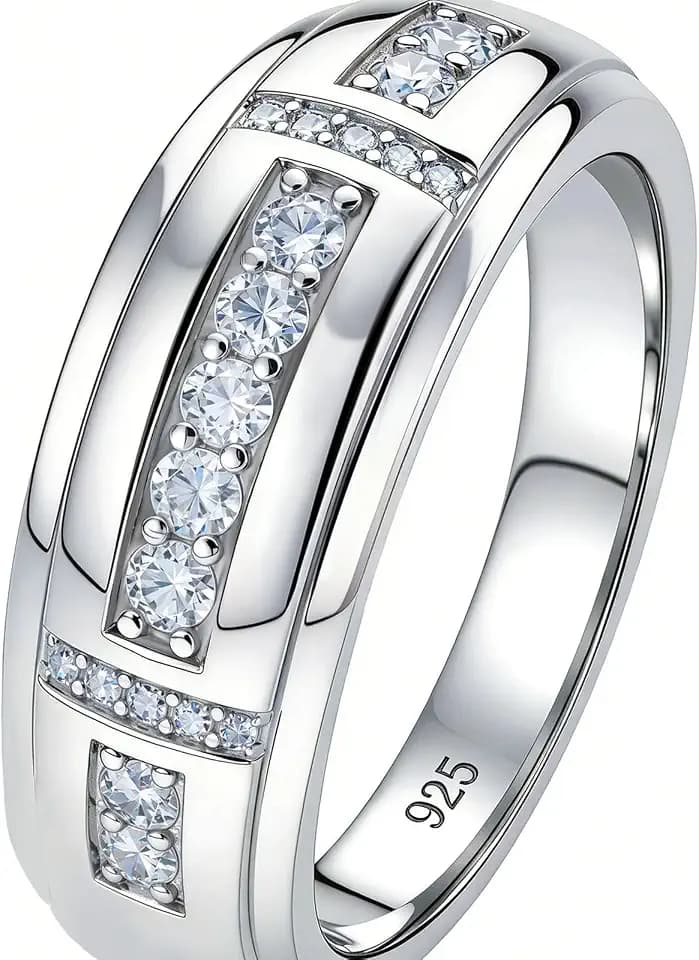Moissanite Mens Wedding Band 925 Sterling Silver D VVS1 Size 5-17