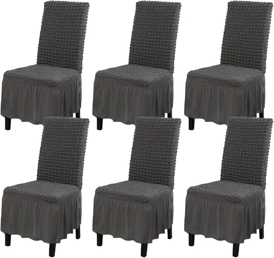 Rakila Stretch Washable Chair Covers for Dining Room Set of 6 Removable Chair Covers with Skirt Kitchen Chair Protector Cover (Gray, 6 Pack)