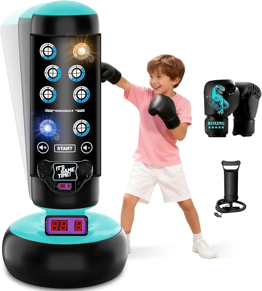 Punching Bag for Kids with Music Mat, Boxing Bag with Gloves and Pump