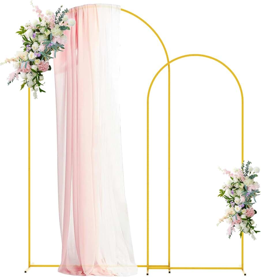 Asee'm Metal Arch Backdrop Stand Set of 2 (7.2FT, 6FT) Gold Wedding