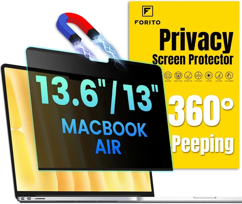 F FORITO Magnetic Privacy Screen Protector Compatible with MacBook Air 13.6/13 inch (2022-2026, M2, M3, M4, M5), 360° Anti Peeping Removable Anti Blue Light Anti Glare Laptop Privacy Screen Shield
