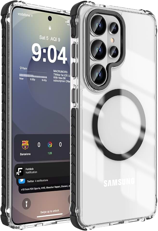 DEERLAMN Strong Magnetic Case for Samsung Galaxy S26 Ultra, Clear+Black