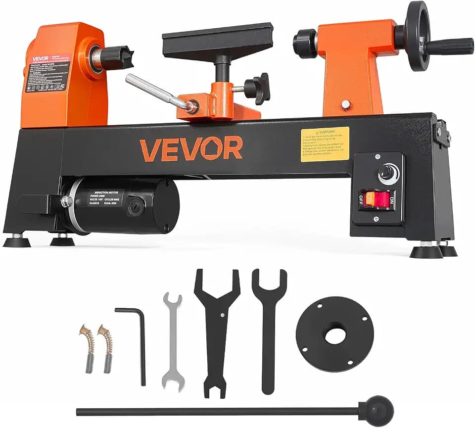 VEVOR Wood Lathe 1/3 HP 8" x 13" Mini Benchtop Wood Lathe Variable Speed, 150 to 3200 RPM, Woodworking Machine with Tool Rest, Wrenches, Feet, for Beginners DIY Enthusiasts Woodworking, Woodturning