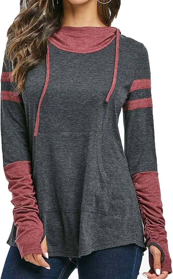 iChunhua Womens Hoodie with Thumb Holes Long Sleeve T Shirt Drawstring Tops with Pockets S-XXL