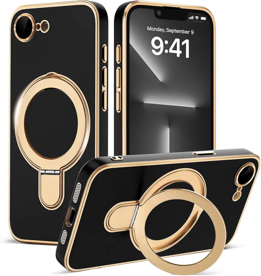 Magnetic for iPhone 16e/17e Cute Black Phone Case with Stand