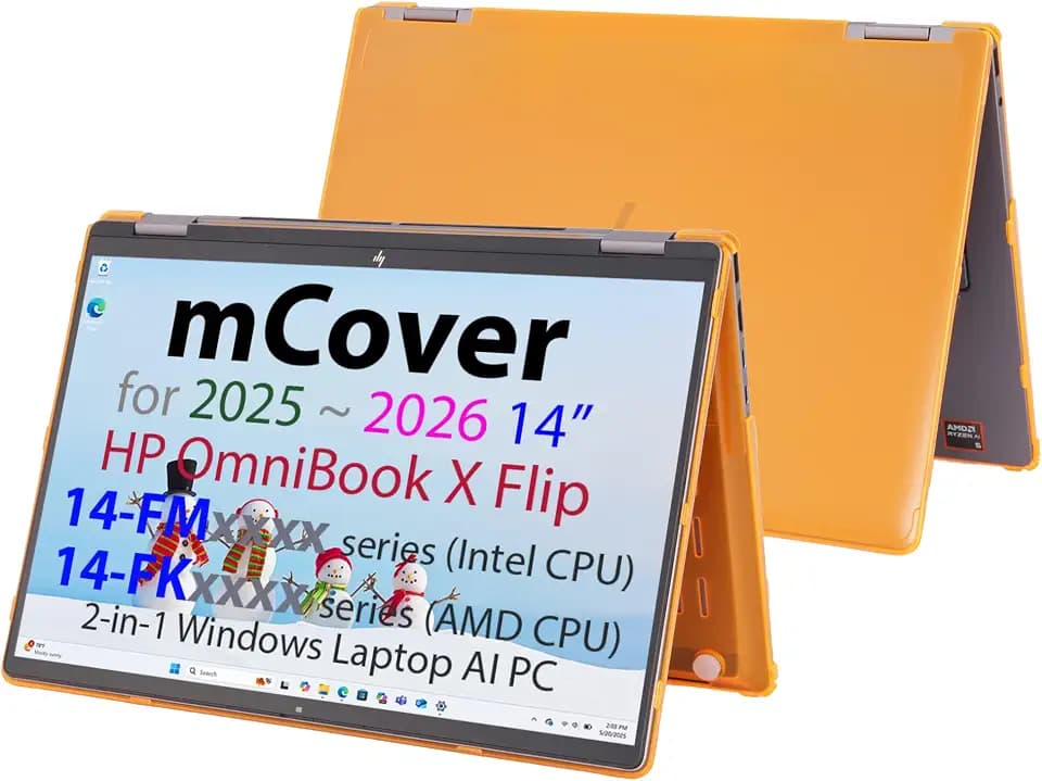 mCover Hard Case ONLY Compatible for 2025+ 14" HP OmniBook X Flip 14-FMxxxx 14-FKxxxx 2-in-1 (with 360° Hinge) Windows Laptop (NOT Fitting Any Other HP Models)- Orange