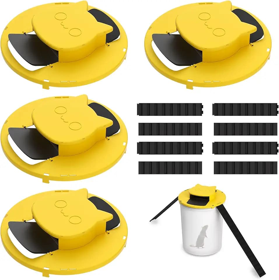 4 Pack Mouse Trap Bucket Flip Lid, Rat Trap Bucket Auto Reset Multi Catch Lid, Humane Mouse Trap for Indoor Outdoor Use, 5 Gallon Bucket Mouse Trap, Reusable Bucket Lid for Home Garage Barn Garden