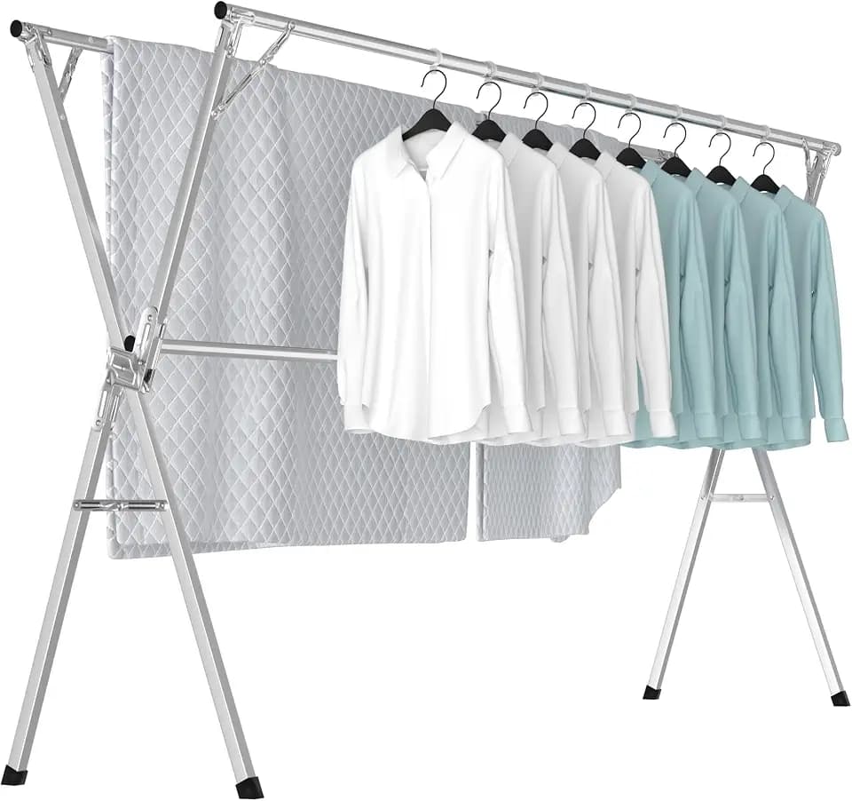 OUUTMEE Ausziehbarer Wäscheständer 150-240 cm Edelstahl mit 20 Haken