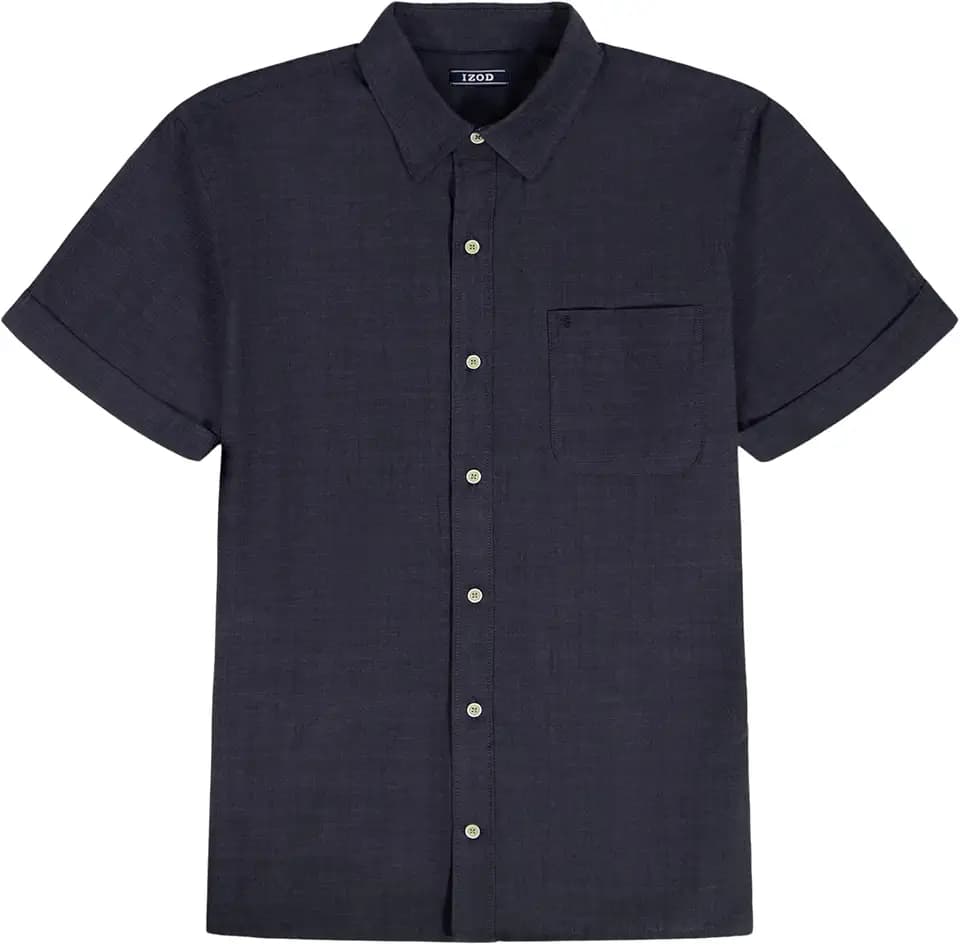 Izod Men's Luxury Classics Short Sleeve Solid Button Down Shirt