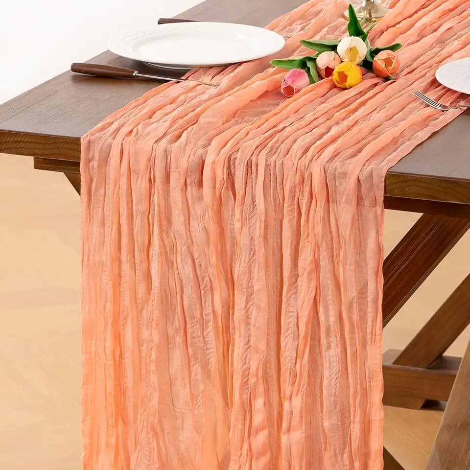 6 Pack Peach Cheesecloth Table Runner Fall Boho Wrinkled Runner