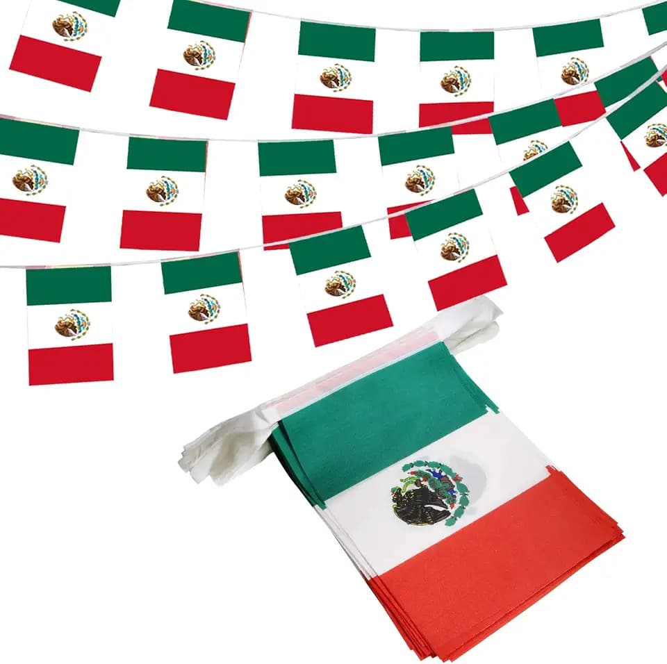 Anley Vereinigte Mexikanische Staaten Wimpelbanner, Patriotische Ereignisse 16. September Mexikanische unabhängigkeit Dekoration Sportbarren - 33 Fuß 38 Flaggen
