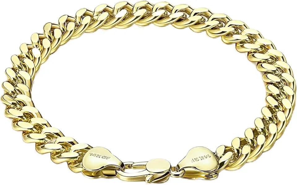 YOIHUR 14K Gold 7mm Cuban Hand Chain Bracelet for Men