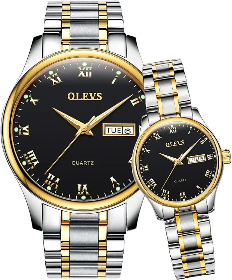 OLEVS Valentines Couple Pair Watches for Men and Women Lovers Romantic Wedding Gifts Set of 2 His and Hers Business Dress Casual Matching Watches for Couples