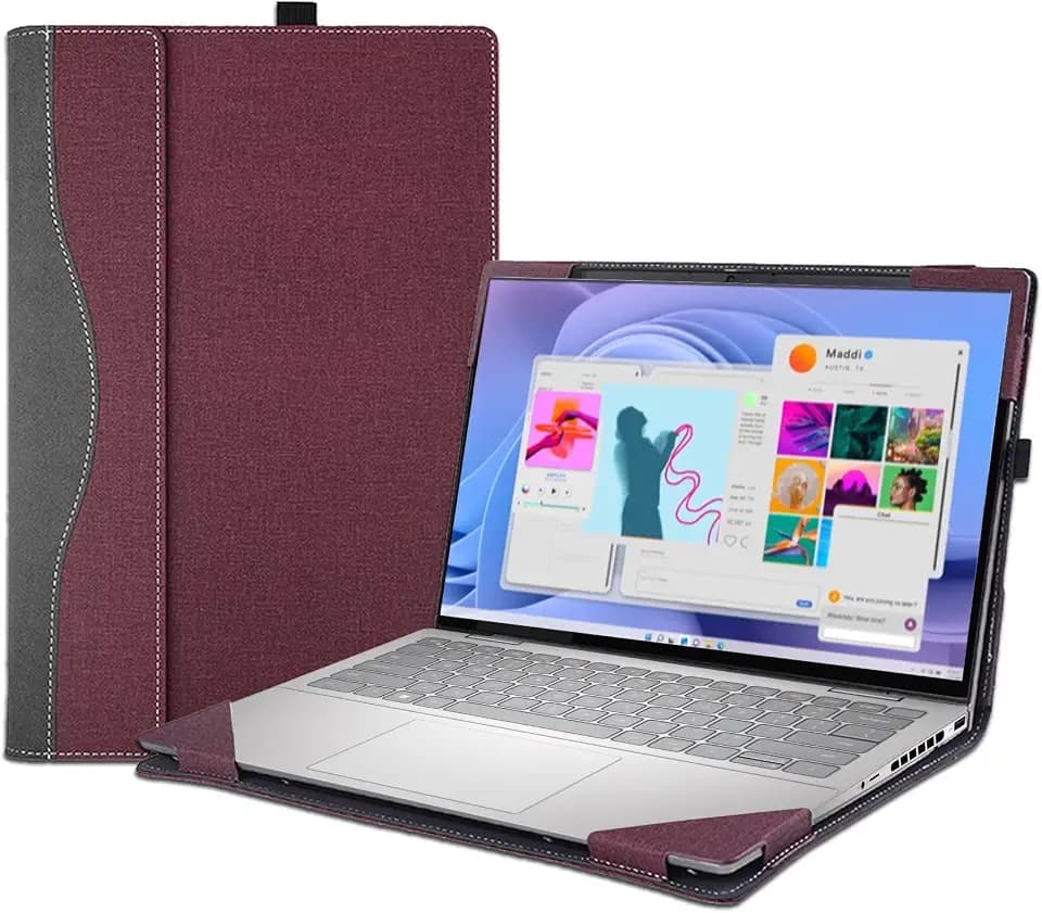 Laptop Case Cover for Dell 14 Plus DB14250 & Pro 14 PC14255/PC14250 & Pro14 Plus PB14250 /PB14255 Sleeve,PU Leather Protective Shell Notebook PC Bag Accessories (Burgundy)