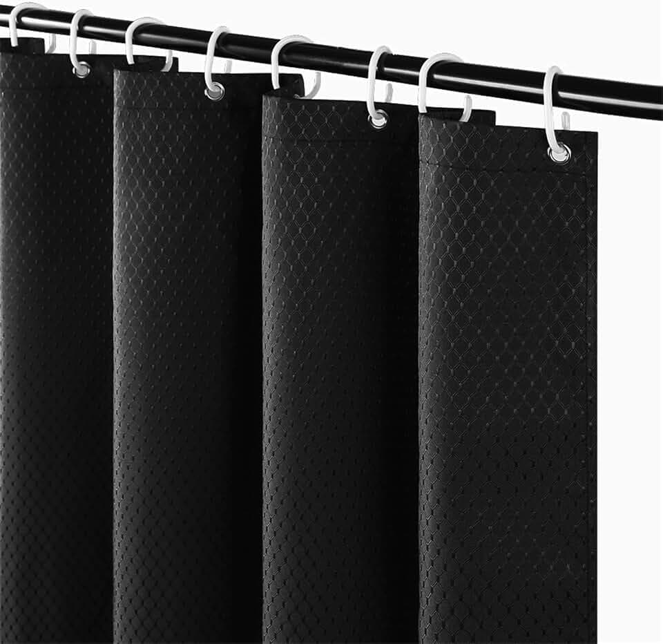 Furlinic Duschvorhang Schwarz Überlänge 180x210 für Badewanne Bad Schwerer Badvorhang aus Stoff Wasserabweisend Waschbar Anti-shcimmel mit 12 Duschringen Waffel.