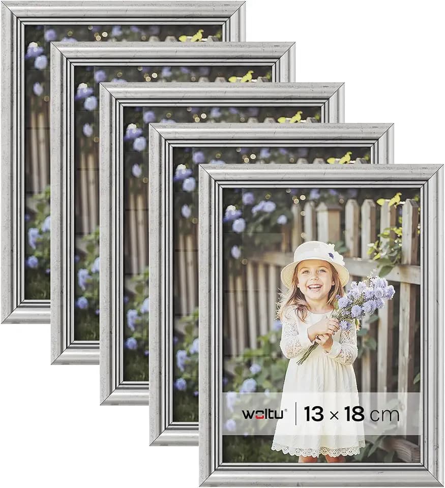 WOLTU Bilderrahmen 13x18, 5er set, Massivholz Fotorahmen mit Passepartout