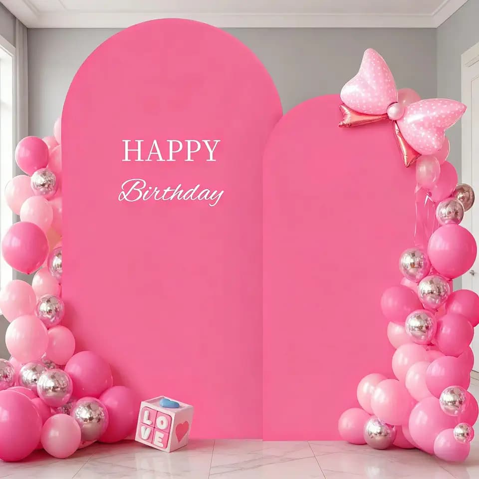 Hot Pink Arch Backdrop Cover 2 Set - 7.2FT, 6FT Spandex Fitted Wedding Arch Stand Covers Round Top Chiara Arch Backdrop Stands Cover for Birthday Parties Banquet Photo Background Decoration