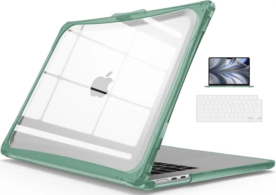 IBENZER Hexpact Protective MacBook Air 15 inch case 2026 2025 2024 2023 M5 A3448 M4 A3241 M3 A3114 M2 A2941, Heavy Duty case with ScreenFilm &KeyboardCover, Midnight Green, HPE-MAT15-MTGN+2