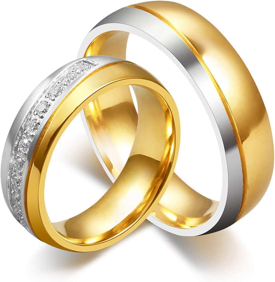 Parr Ringe Edelstahl Vergoldet, Hochzeitsringe 6mm Trauring Edelstahl Ehering mit Zirkonia Modeschmuck Partnerringe Größe 49 bis 70