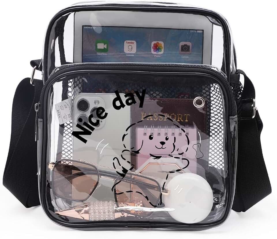 TINYAT Transparente Schultertasche für Herren, Stadiongenehmigt, transparente Umhängetasche für Damen, Umhängetasche mit verstellbarem Riemen, T560