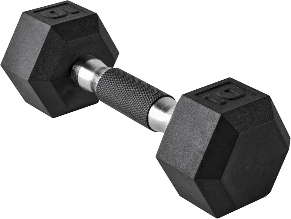 CAP Rubber Coated Dumbbell Weights, Free Weights for Home Gym Strength Training, Anti-Roll Hex Dumbbells with Black, Chrome & Comfort Grip Handles, Singles
