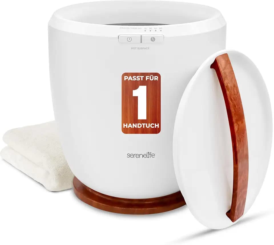 SereneLife Handtuchwärmer Elektrisch Braun Holzoptik – Kompakter Handtuchheizkörper mit Timer & Überhitzungsschutz, Towel Warmer, Energiesparend & Mobil, Für Zuhause oder Spa